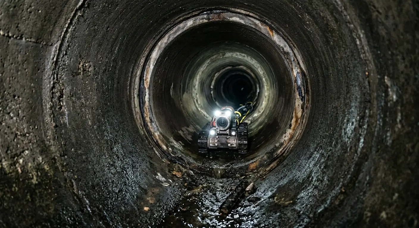 Robotic sewer camera inspecting pipe interior for Sewer Line Repair in Monterey Park